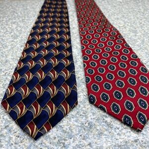 JZ Richards Ashford & Brooks Silk Tie Lot Mens Blue Red Geometric Medallion 2pc